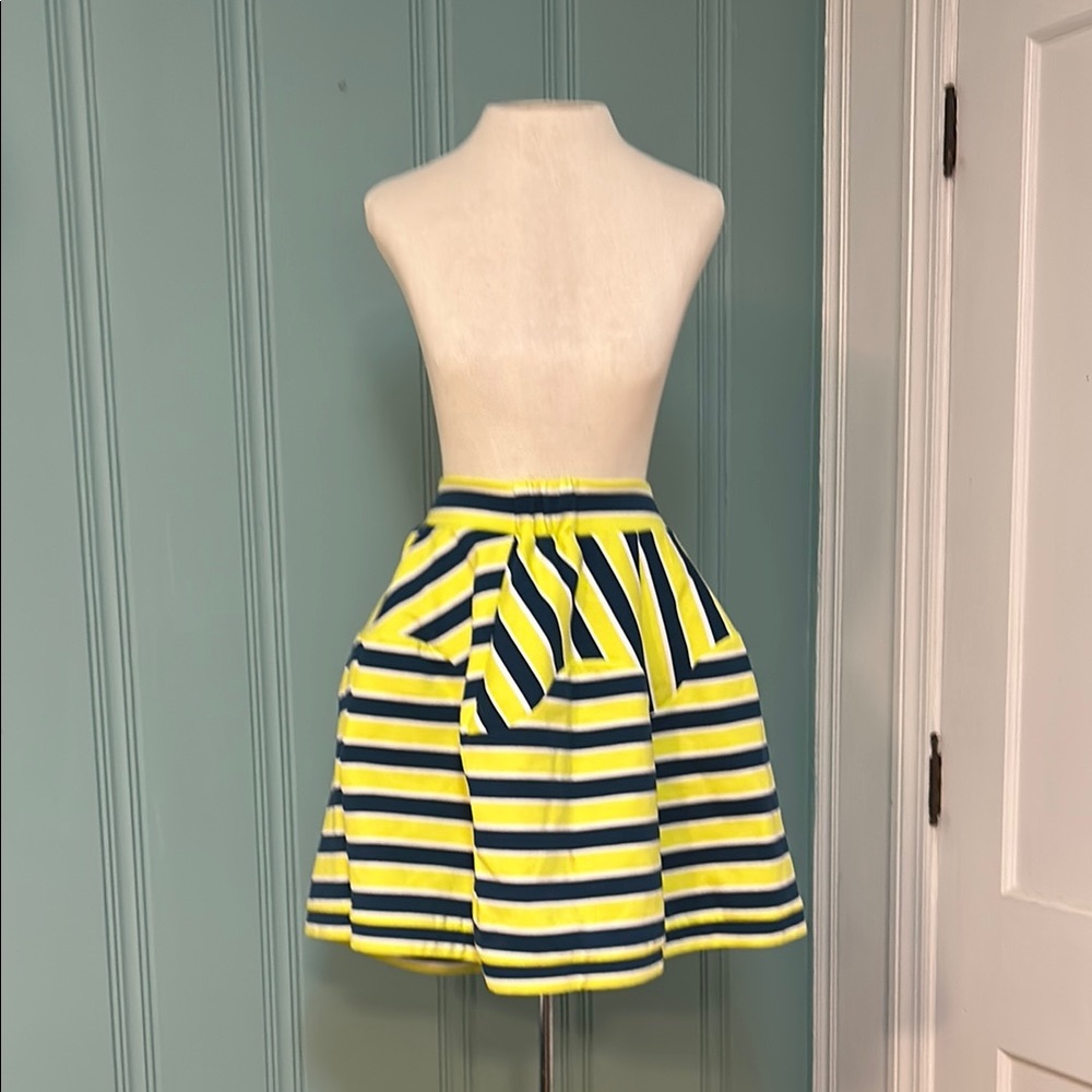 Anthropologie Yellow and Blue Striped Mini Circle Skirt